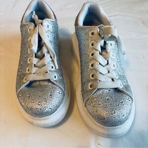 Silver Crystal Embellished Platform Sneakers
